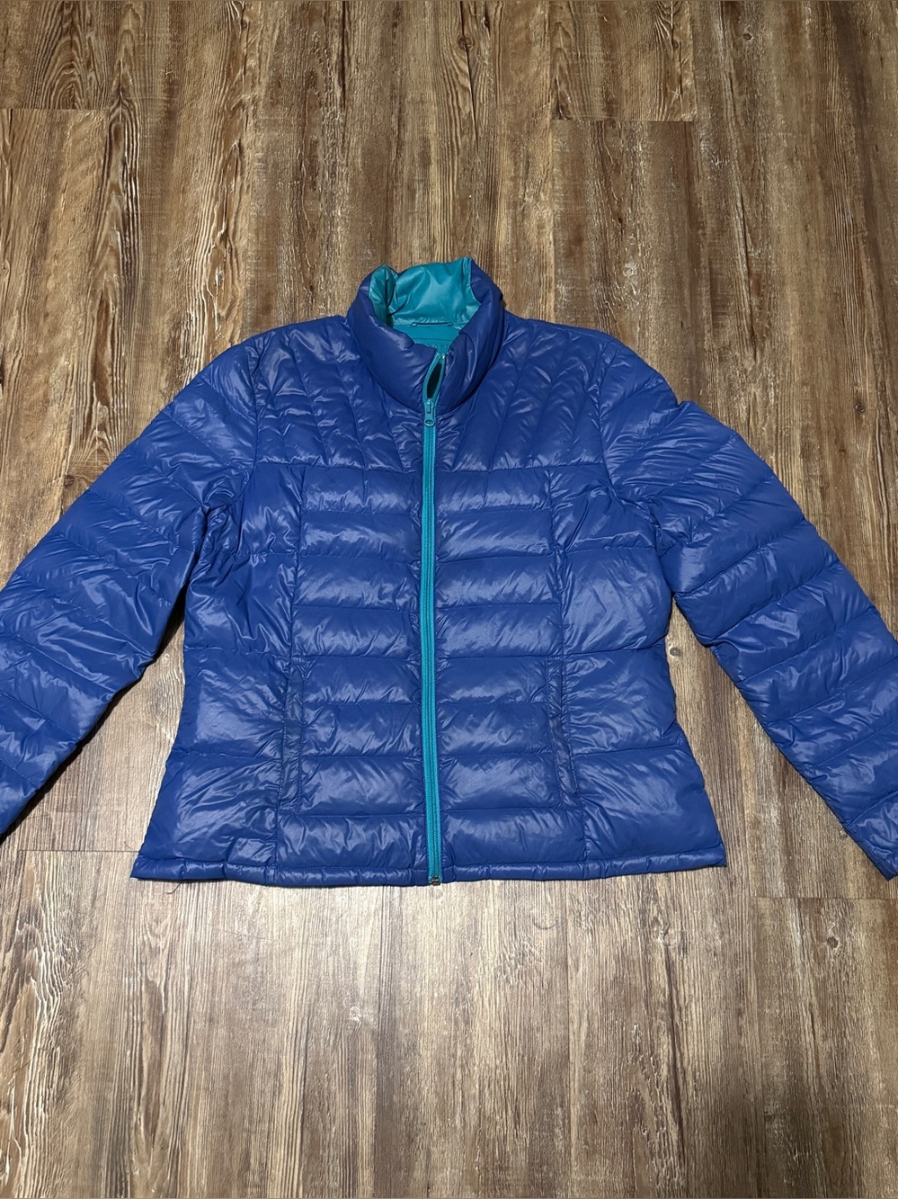 Bernardo Packable Goose Down Puffer Jacket Women's Large High Collar Comfy Blue